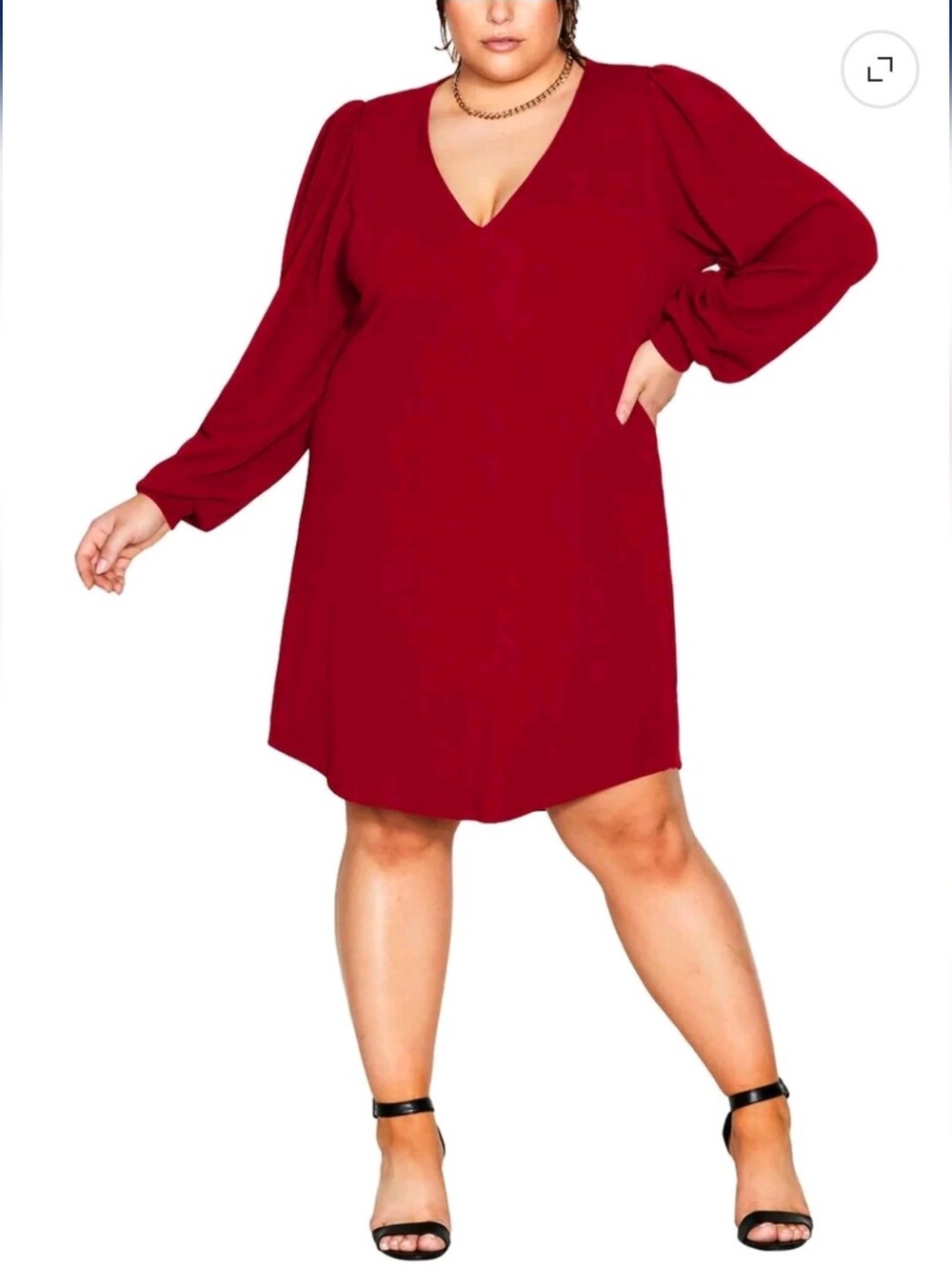 City Chic Deep Red V-Neck Long Sleeve Shift Dress
